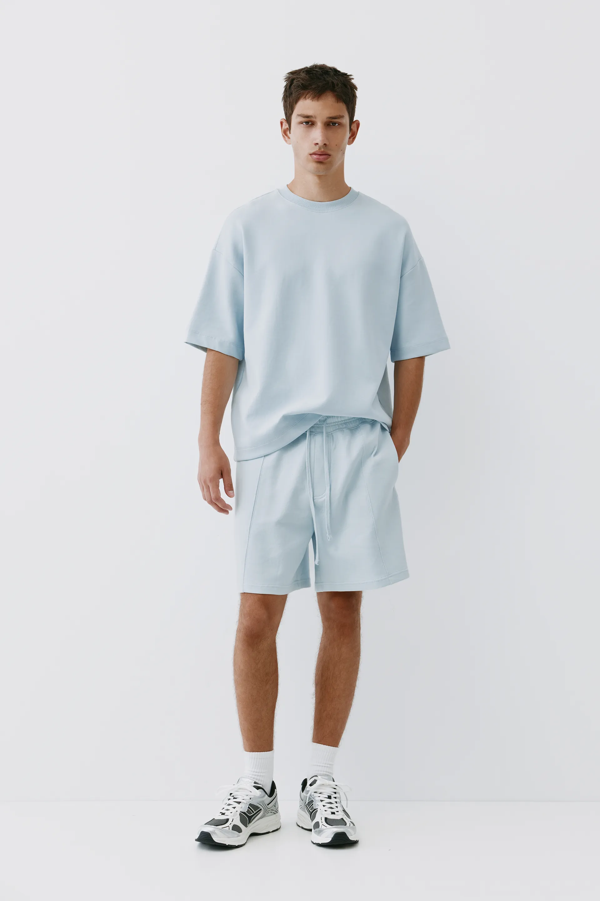 Pull&Bear Interlock short sleeve sweatshirt — Sky blue