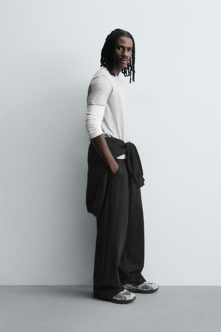 Zara BASIC RELAXED FIT JOGGER TROUSERS — Black