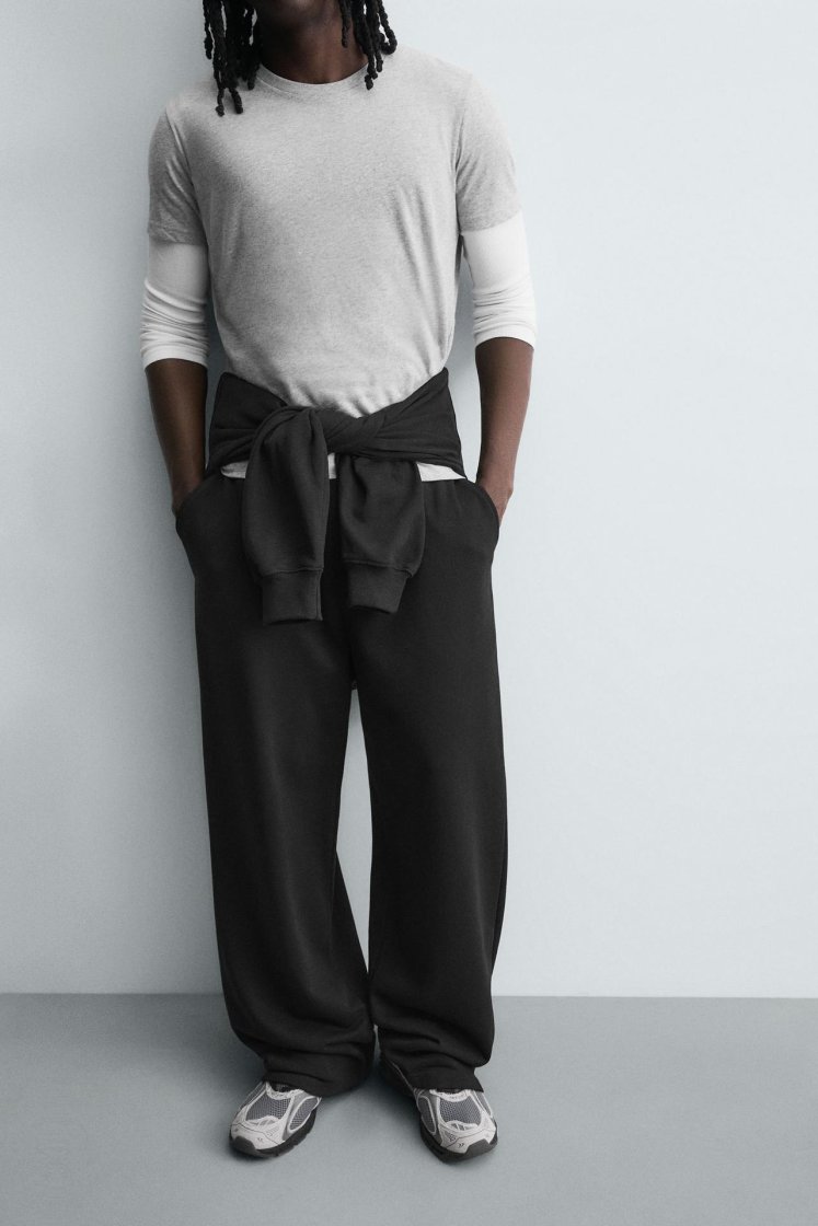 Zara BASIC RELAXED FIT JOGGER TROUSERS — Black
