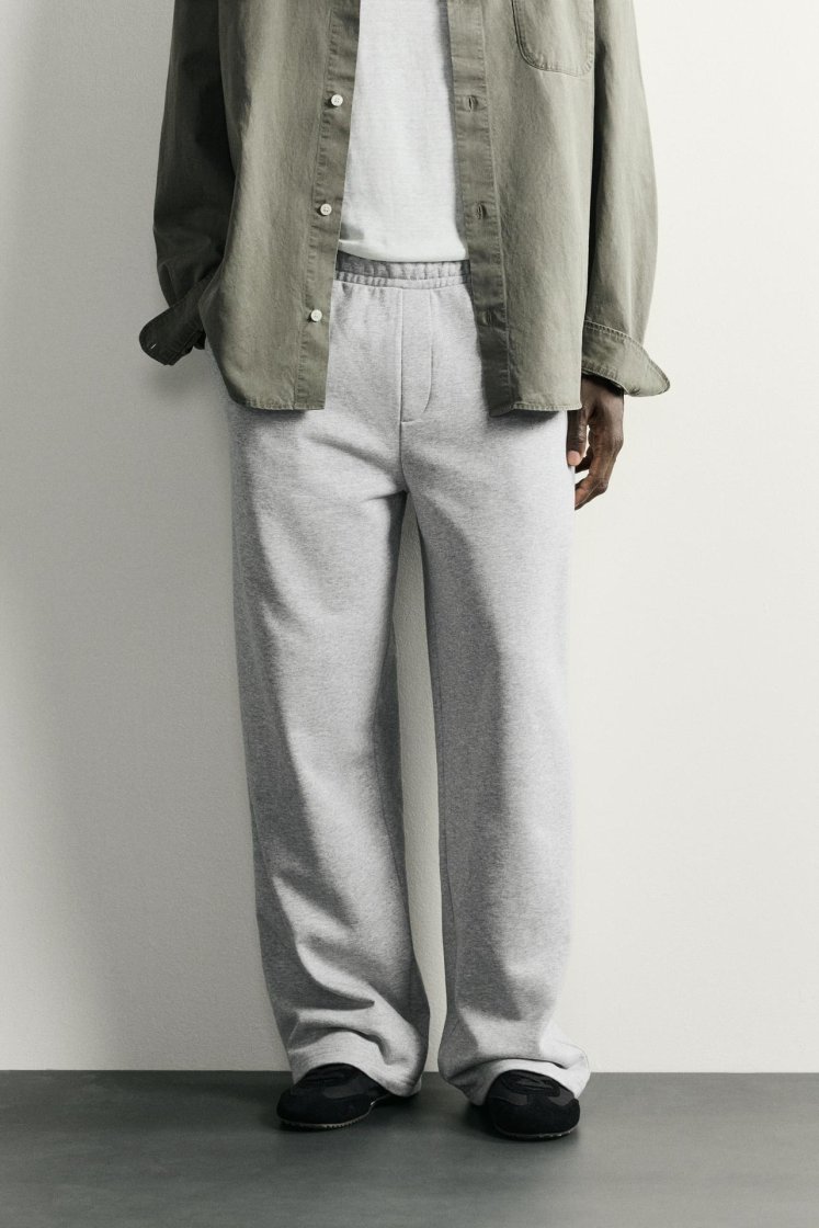 Zara BASIC RELAXED FIT JOGGER TROUSERS — Grey marl