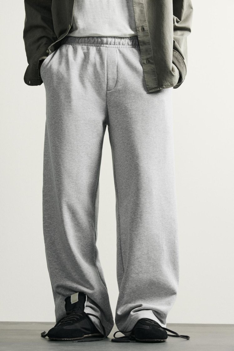 Zara BASIC RELAXED FIT JOGGER TROUSERS — Grey marl