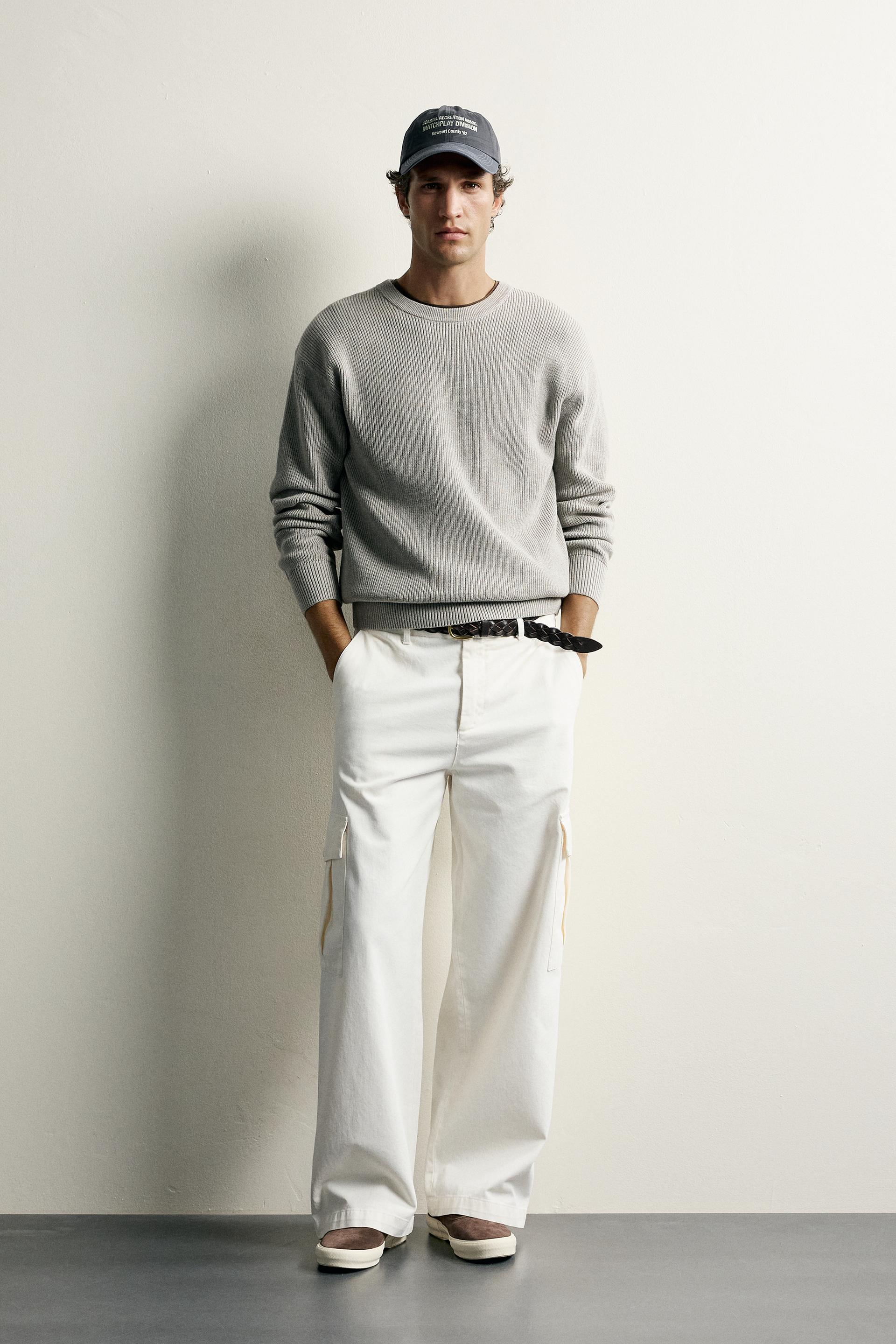 Zara Regular Fit Knit Cotton Sweater — Gris chiné