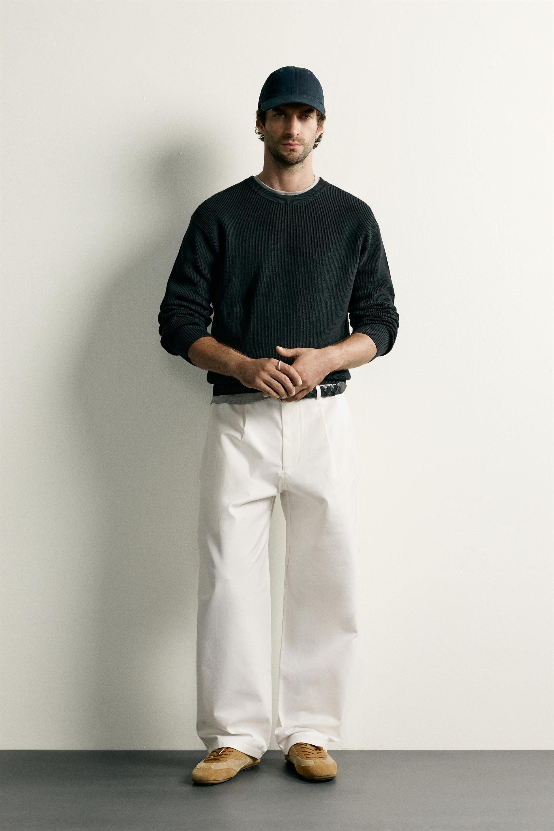 Zara Regular Fit Knit Cotton Sweater — Noir