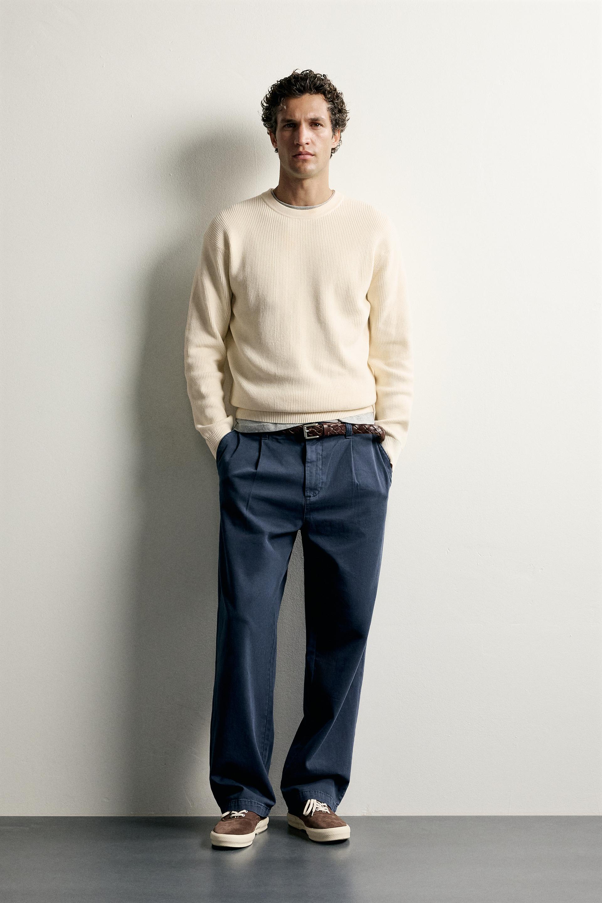 Zara Regular Fit Knit Cotton Sweater — Écru