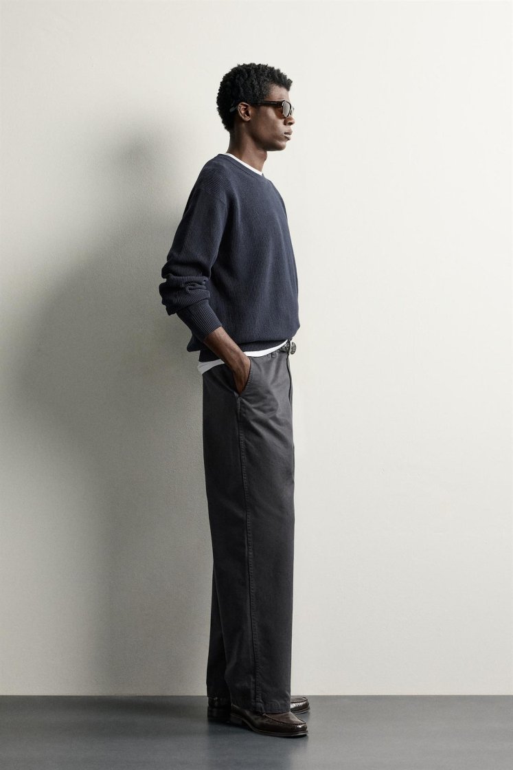 Zara Regular Fit Knit Cotton Sweater — Bleu marine