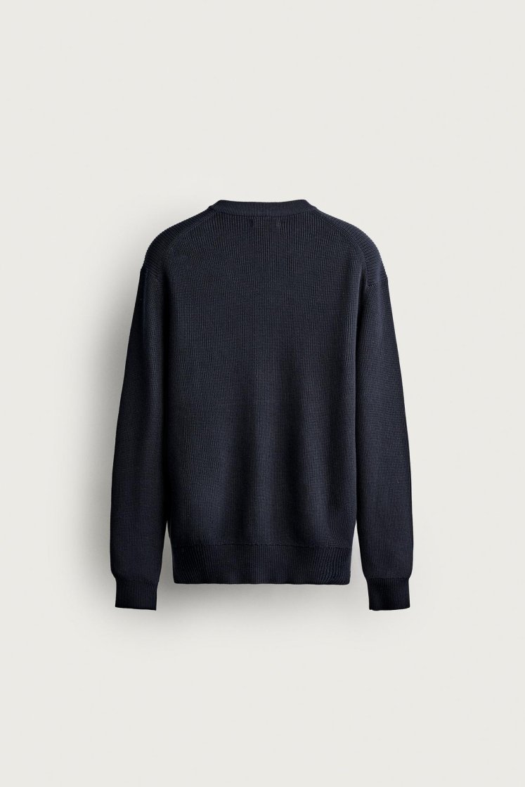 Zara Regular Fit Knit Cotton Sweater — Bleu marine
