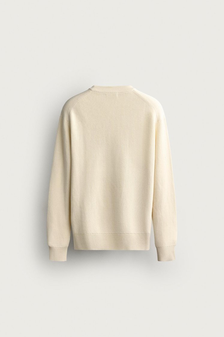 Zara Regular Fit Knit Cotton Sweater — Écru