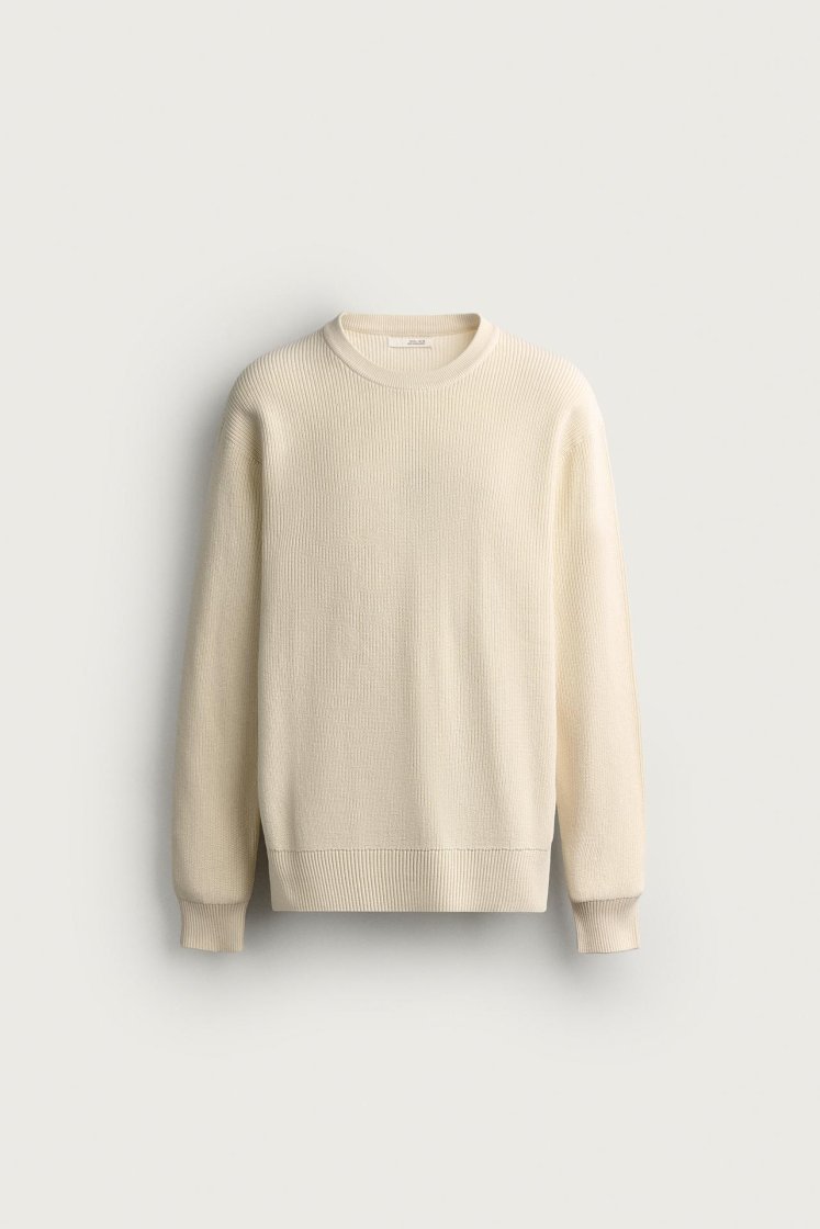 Zara Regular Fit Knit Cotton Sweater — Écru