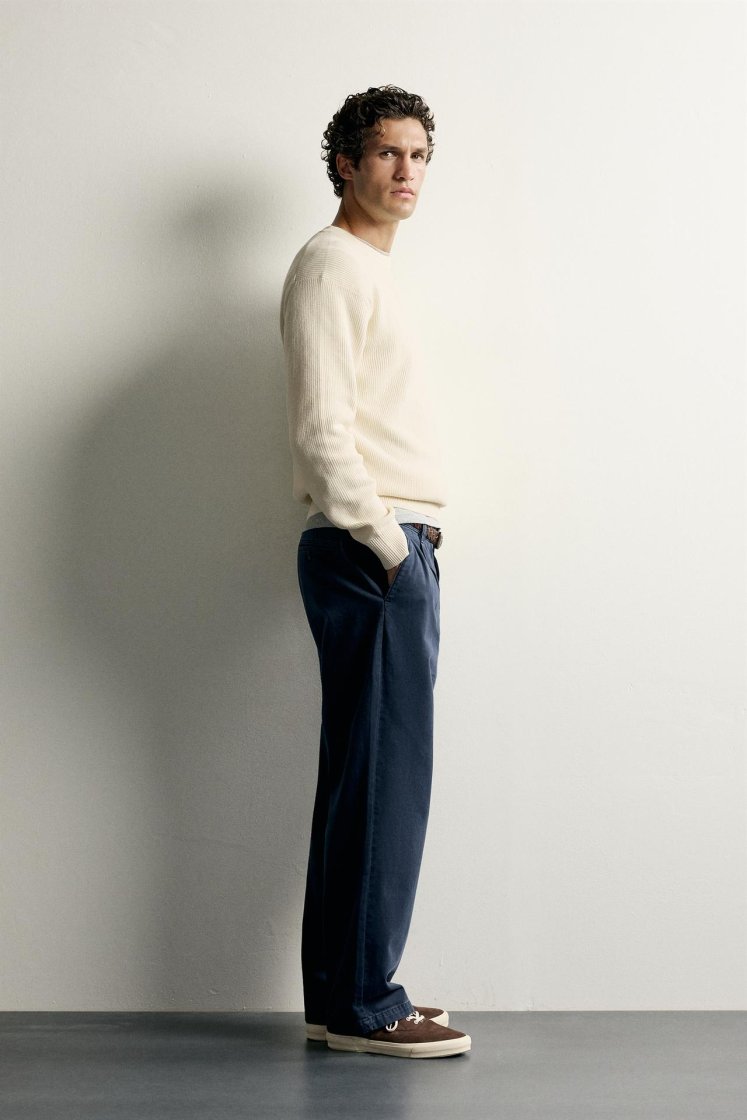 Zara Regular Fit Knit Cotton Sweater — Écru
