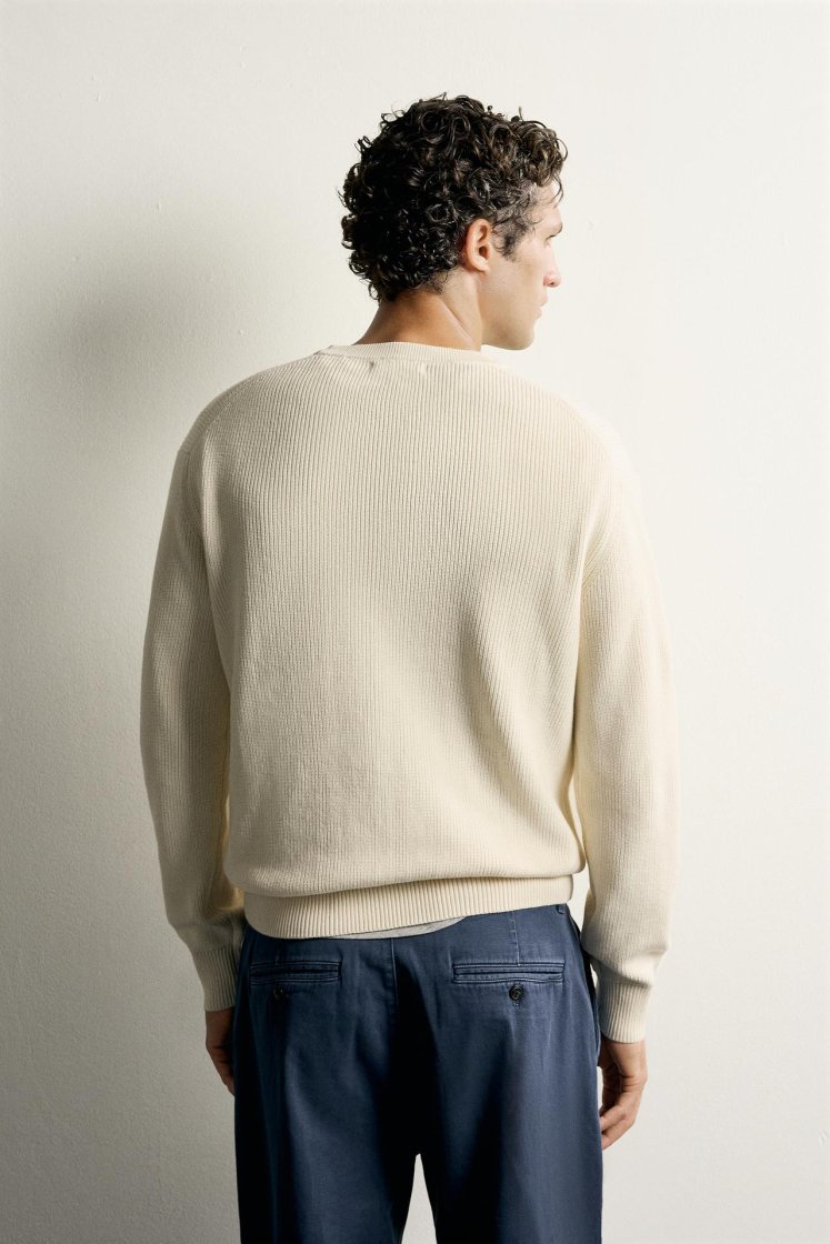 Zara Regular Fit Knit Cotton Sweater — Écru