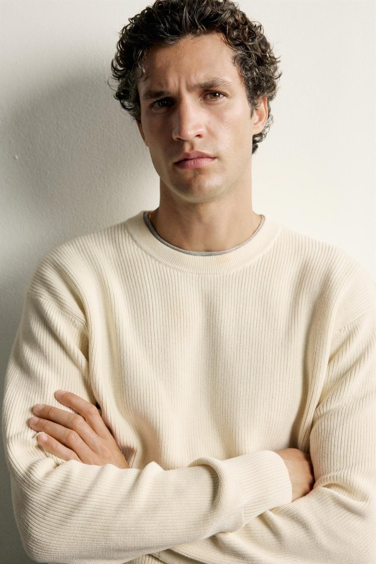 Zara Regular Fit Knit Cotton Sweater — Écru