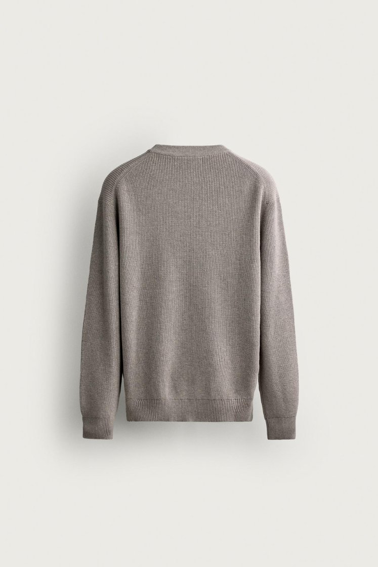 Zara Regular Fit Knit Cotton Sweater — Gris chiné