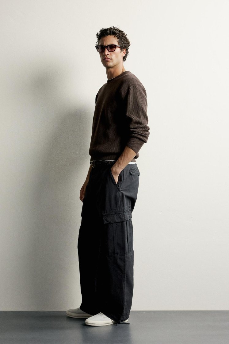 Zara Regular Fit Knit Cotton Sweater — Marron chiné
