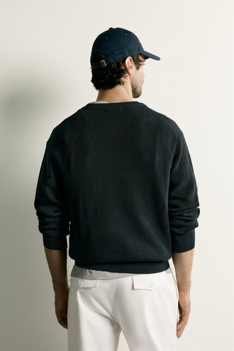 Zara Regular Fit Knit Cotton Sweater — Noir