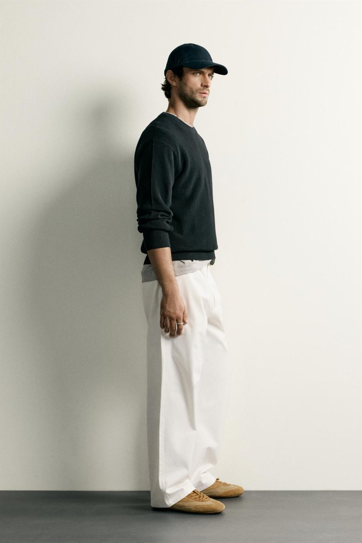 Zara Regular Fit Knit Cotton Sweater — Noir