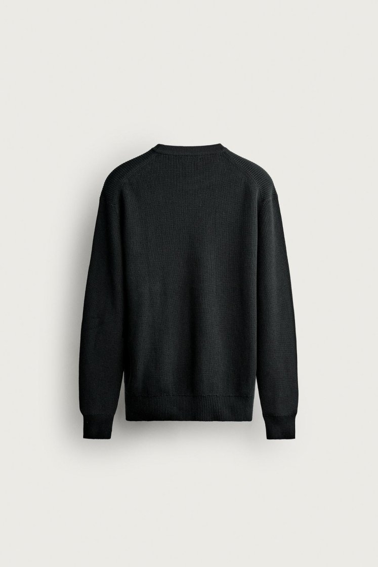 Zara Regular Fit Knit Cotton Sweater — Noir