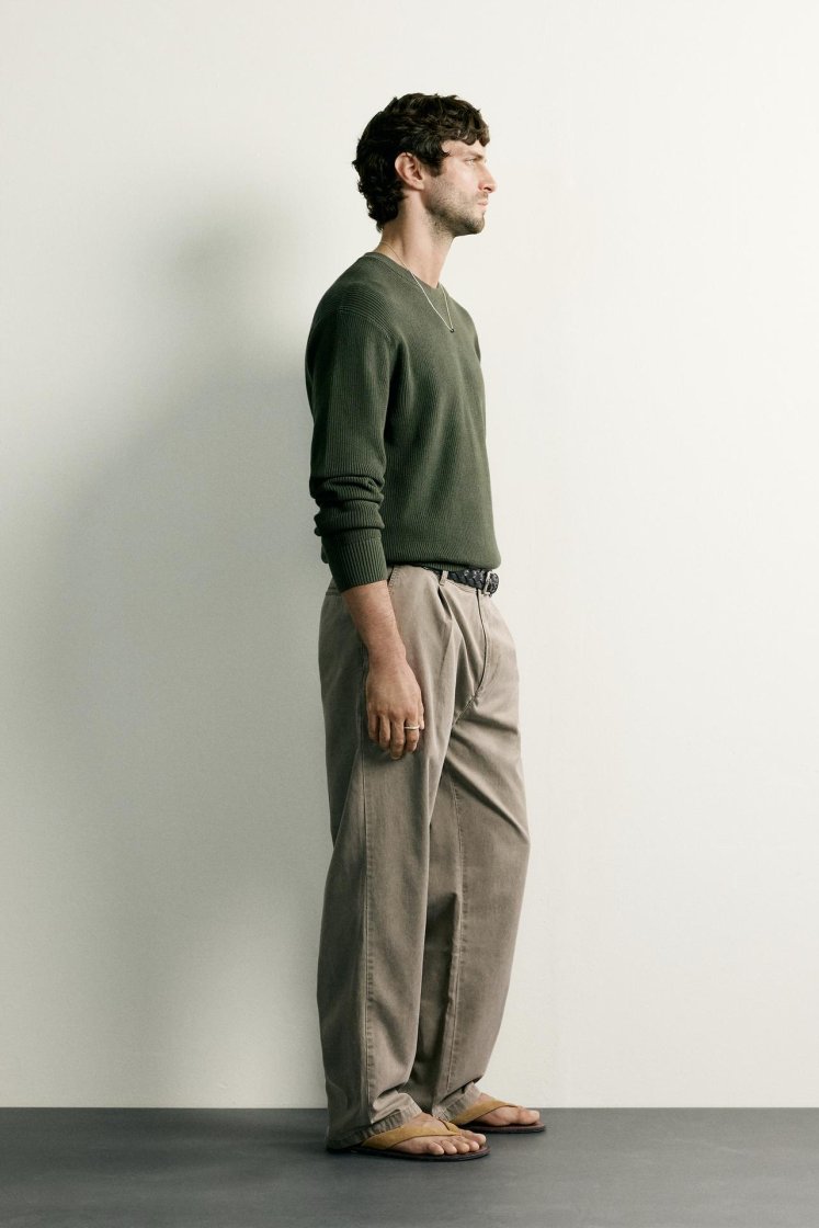 Zara Regular Fit Knit Cotton Sweater — Vert
