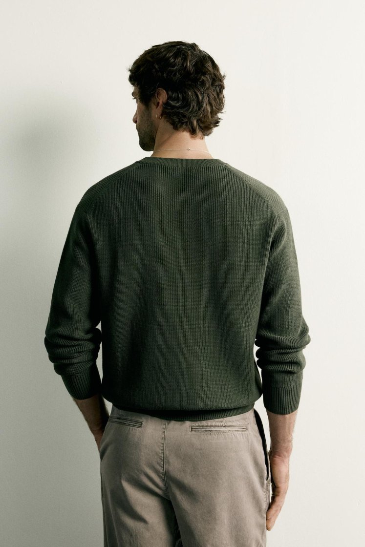 Zara Regular Fit Knit Cotton Sweater — Vert
