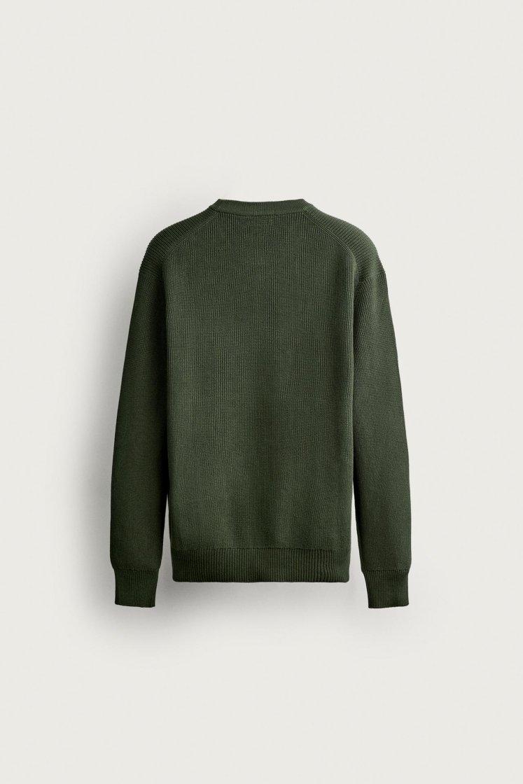 Zara Regular Fit Knit Cotton Sweater — Vert