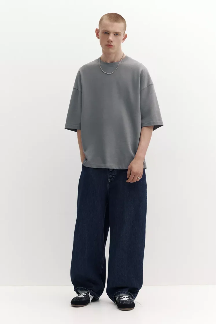 Pull&Bear Loose Fit Cotton Tee — Dark Grey