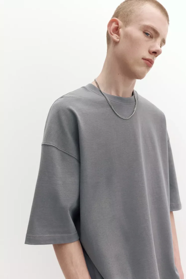 Pull&Bear Loose Fit Cotton Tee — Dark Grey