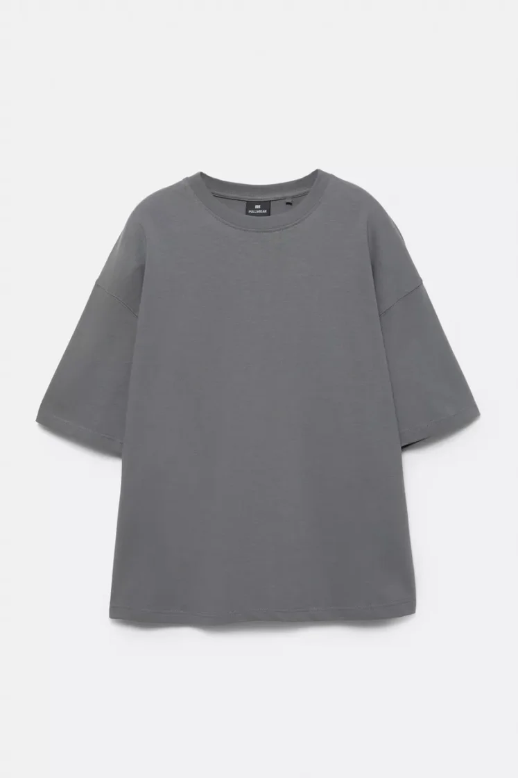 Pull&Bear Loose Fit Cotton Tee — Dark Grey