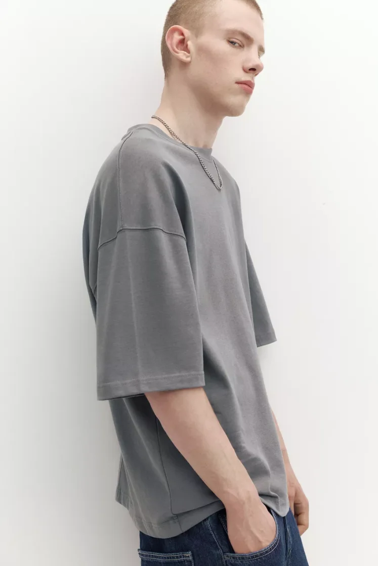 Pull&Bear Loose Fit Cotton Tee — Dark Grey