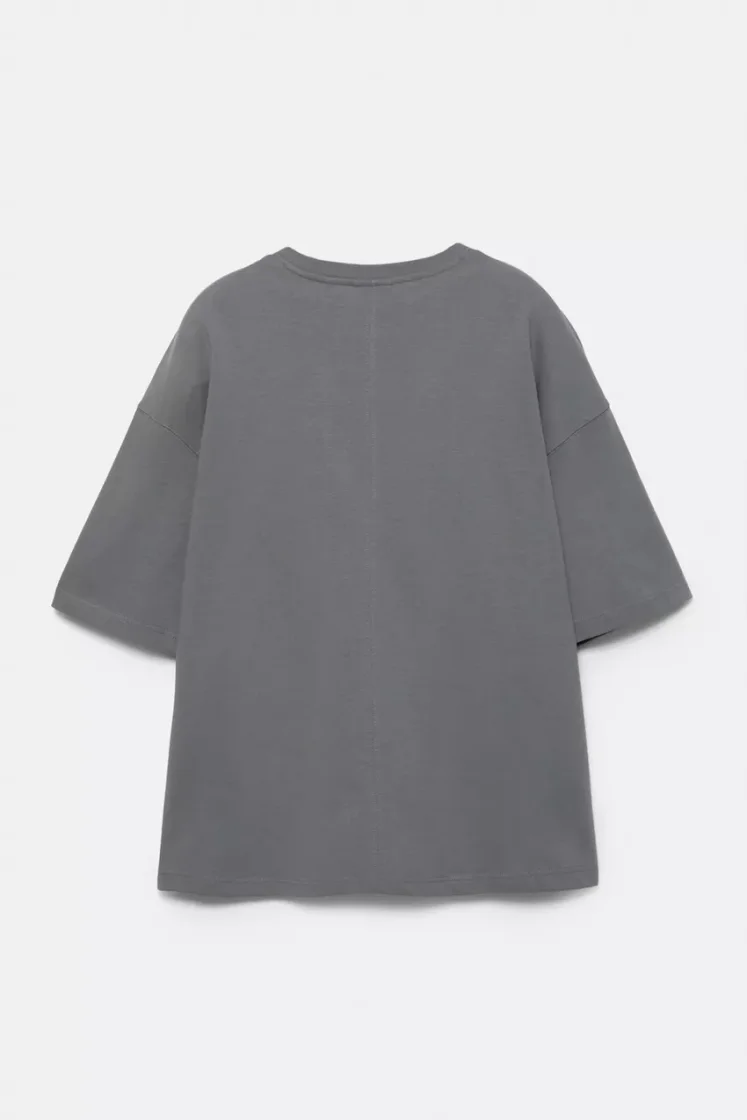 Pull&Bear Loose Fit Cotton Tee — Dark Grey