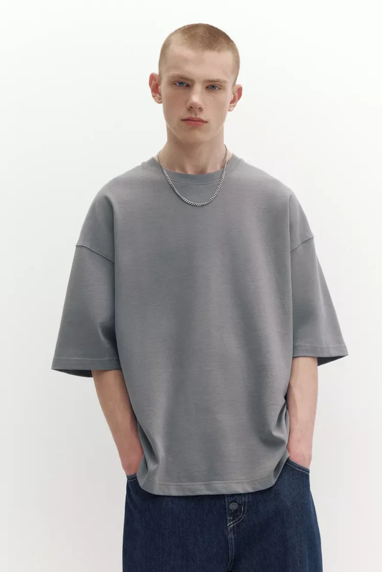 Pull&Bear Loose Fit Cotton Tee — Dark Grey