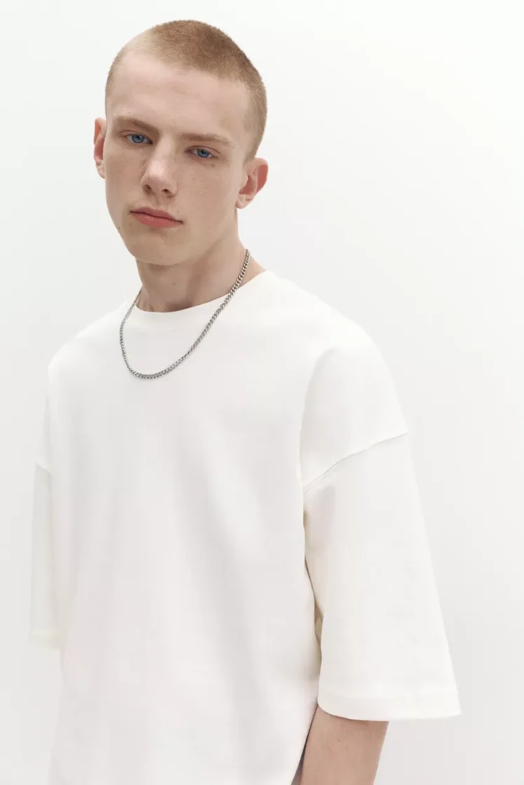 Pull&Bear Loose Fit Cotton Tee — Off White