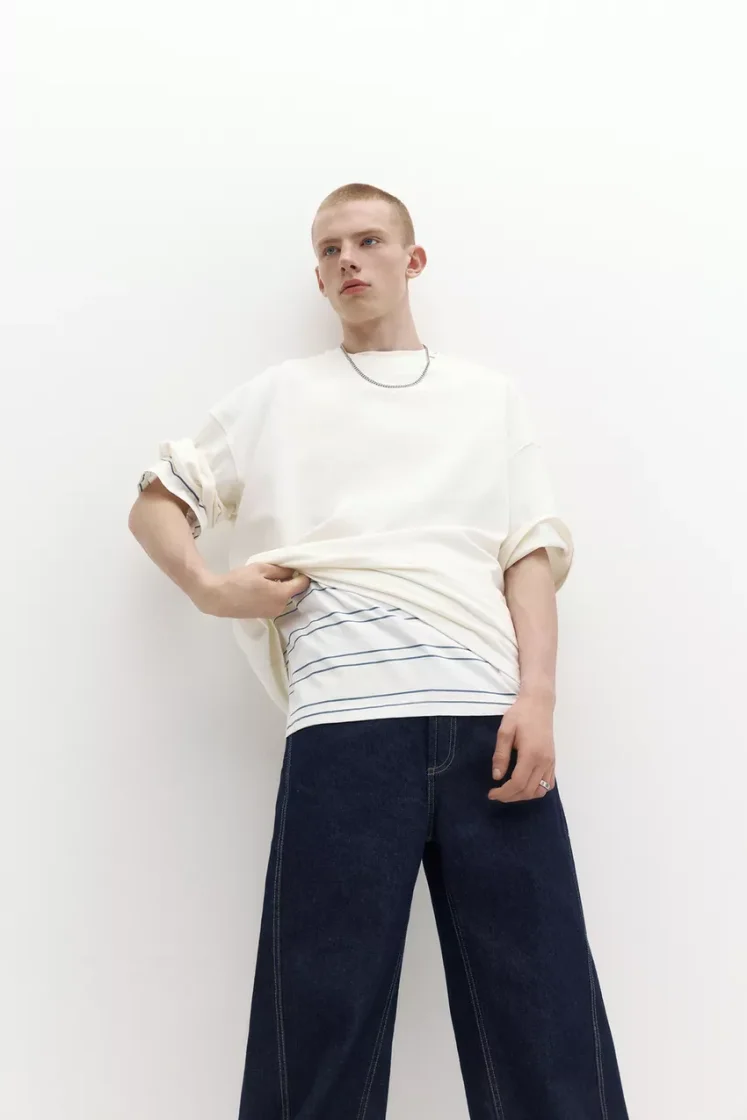 Pull&Bear Loose Fit Cotton Tee — Off White