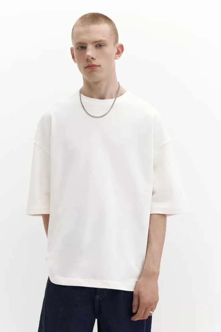 Pull&Bear Loose Fit Cotton Tee — Off White