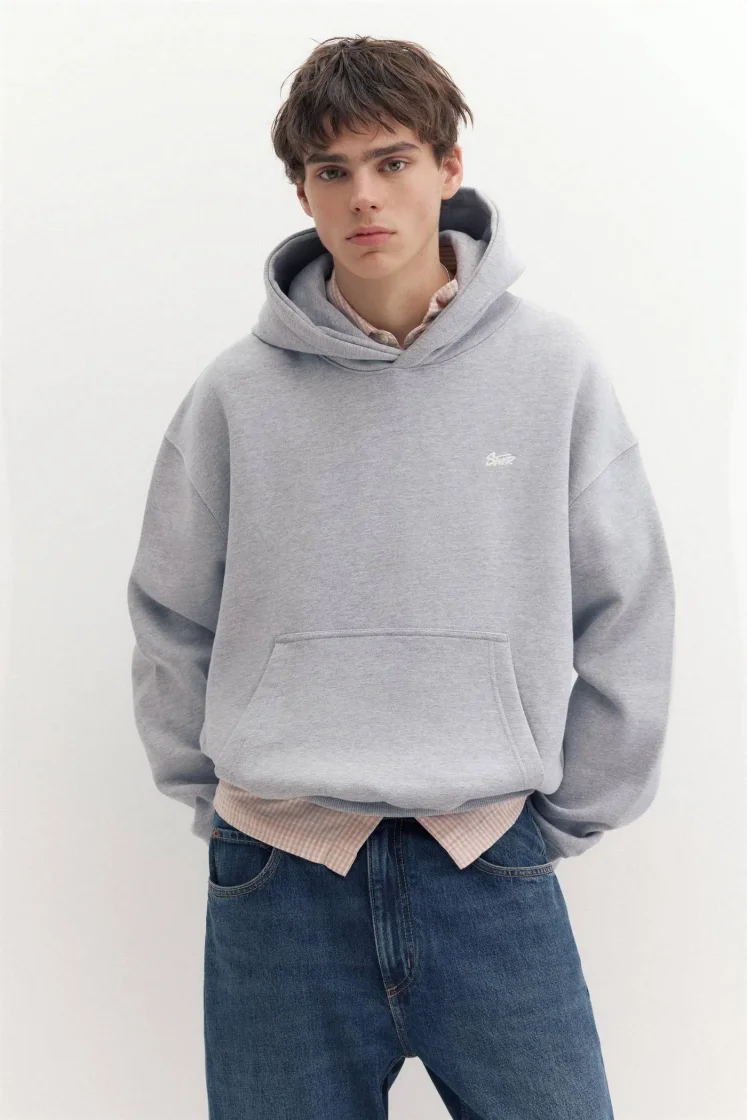 Pull&Bear Pullshka Essential Hoodie — Light Grey