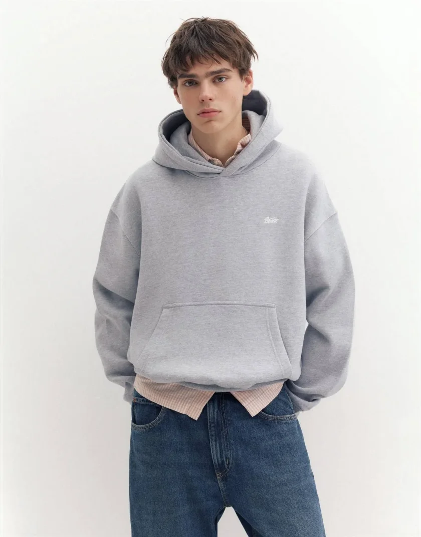 Pull&Bear Pullshka Essential Hoodie — Light Grey