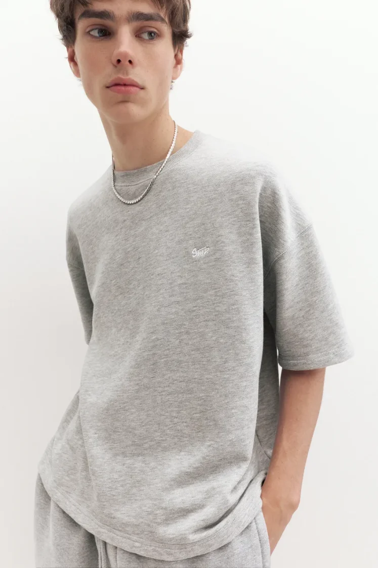 Pull&Bear STWD Embroidered Sweat Tee — Grisâtre