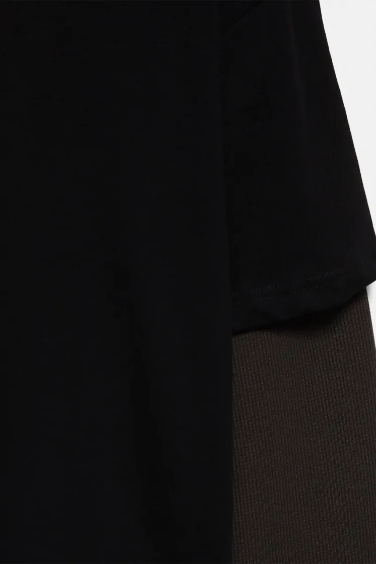 Pull&Bear Waffle Double Long Sleeve Tee — Black