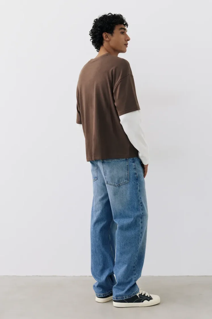 Pull&Bear Waffle Double Long Sleeve Tee — Brown
