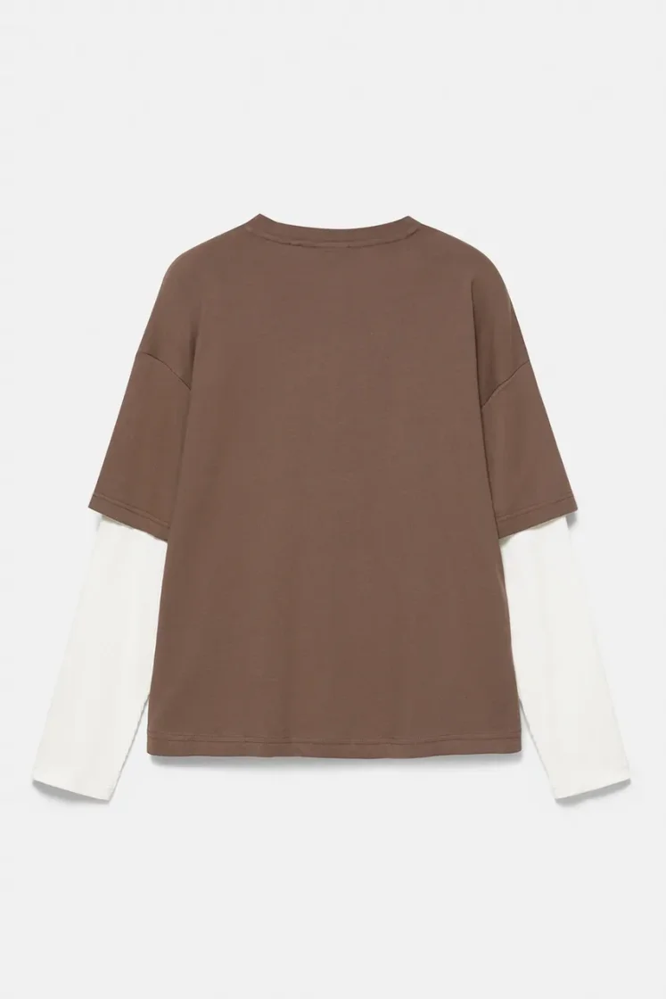 Pull&Bear Waffle Double Long Sleeve Tee — Brown