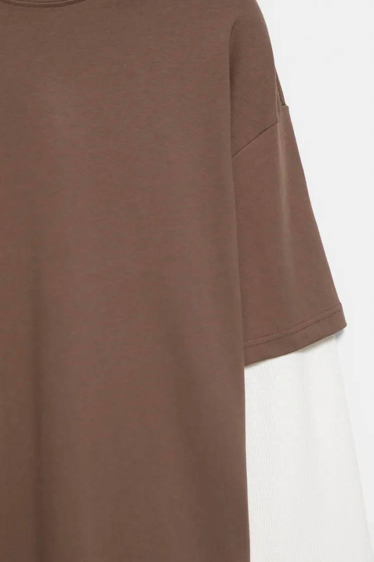 Pull&Bear Waffle Double Long Sleeve Tee — Brown