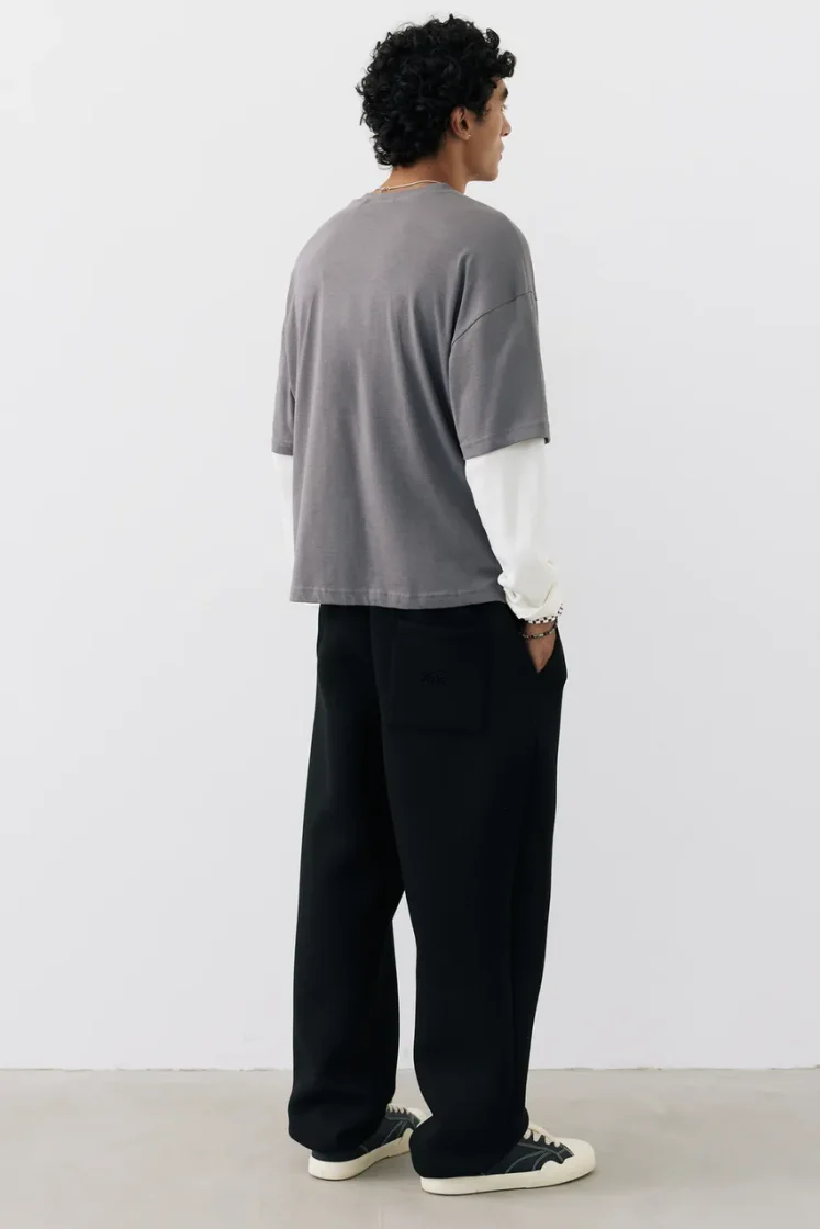 Pull&Bear Waffle Double Long Sleeve Tee — Dark Grey