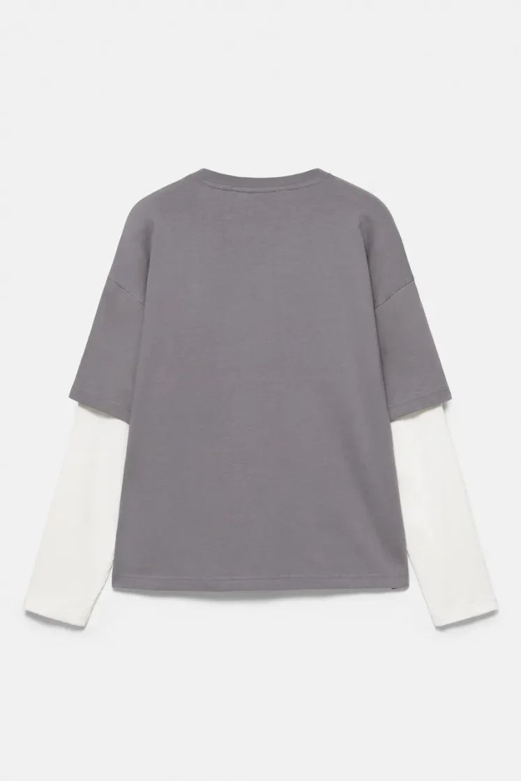 Pull&Bear Waffle Double Long Sleeve Tee — Dark Grey