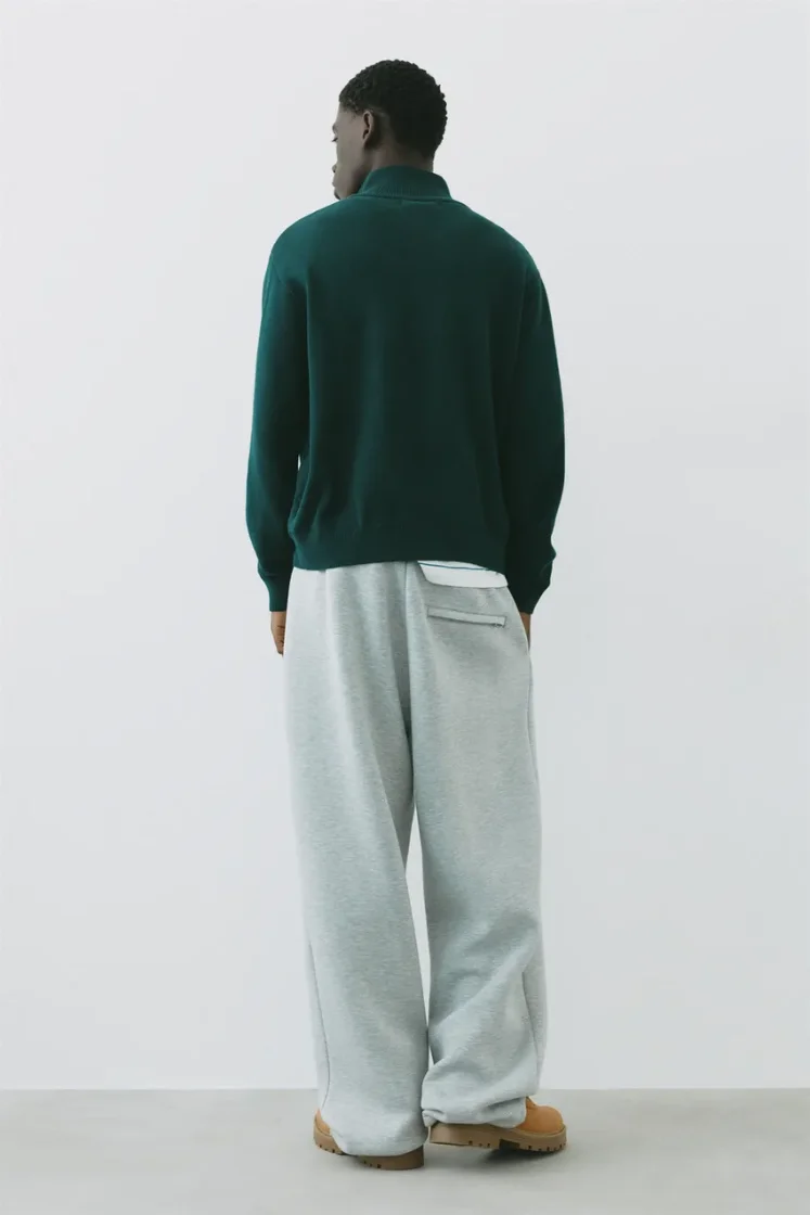 Pull&Bear Zip-Neck Embroidered Knit — Hunter
