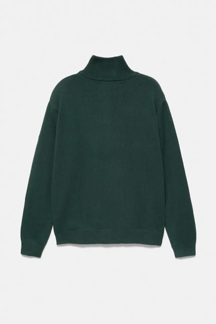Pull&Bear Zip-Neck Embroidered Knit — Hunter
