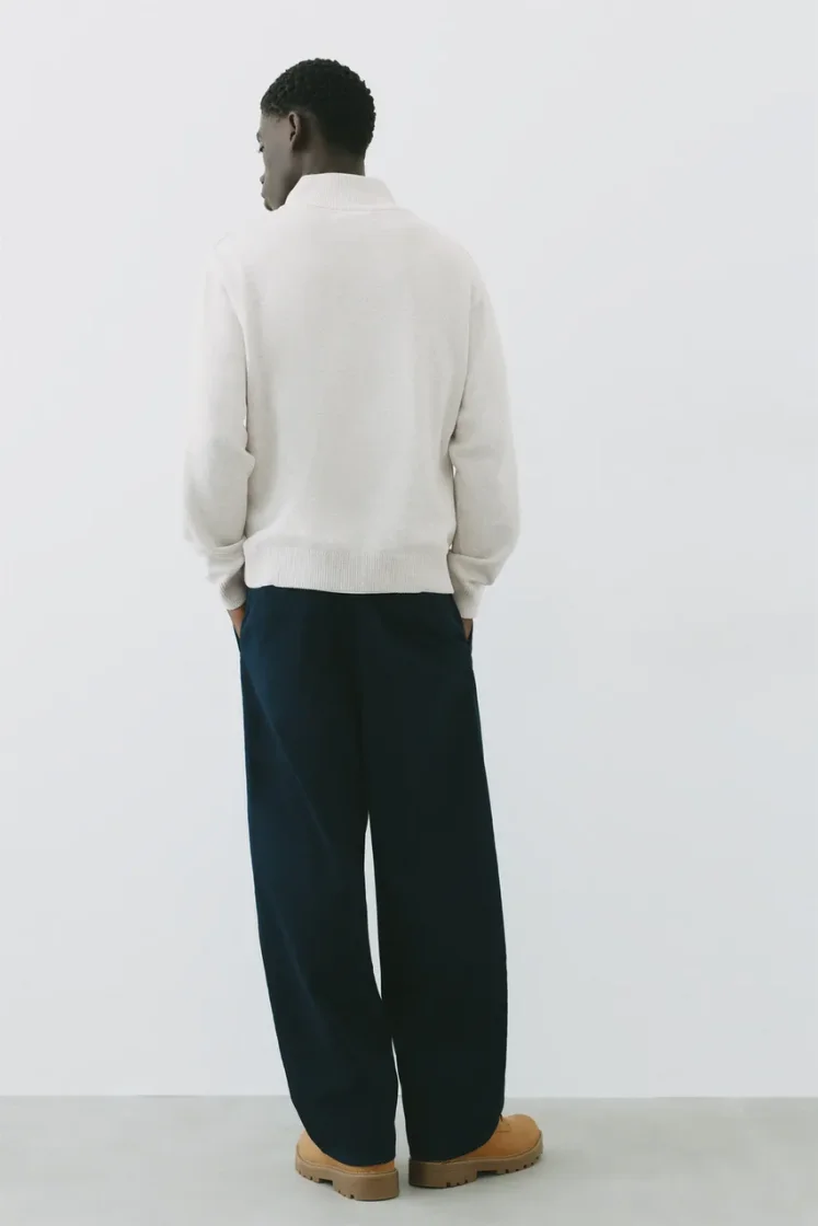 Pull&Bear Zip-Neck Embroidered Knit — Light Grey