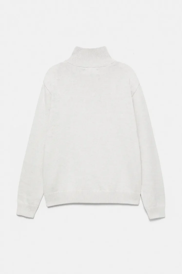 Pull&Bear Zip-Neck Embroidered Knit — Light Grey