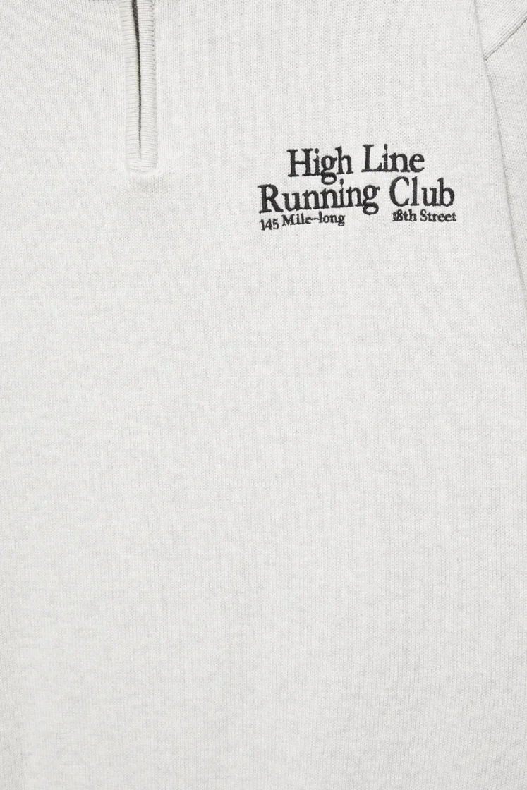 Pull&Bear Zip-Neck Embroidered Knit — Light Grey