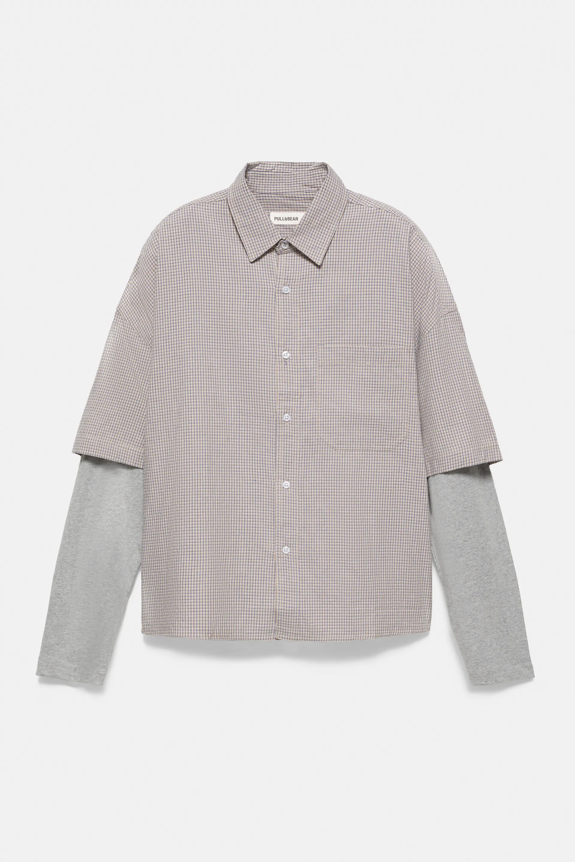 Pull&Bear Double Sleeve Check Shirt — Sable/Bleu