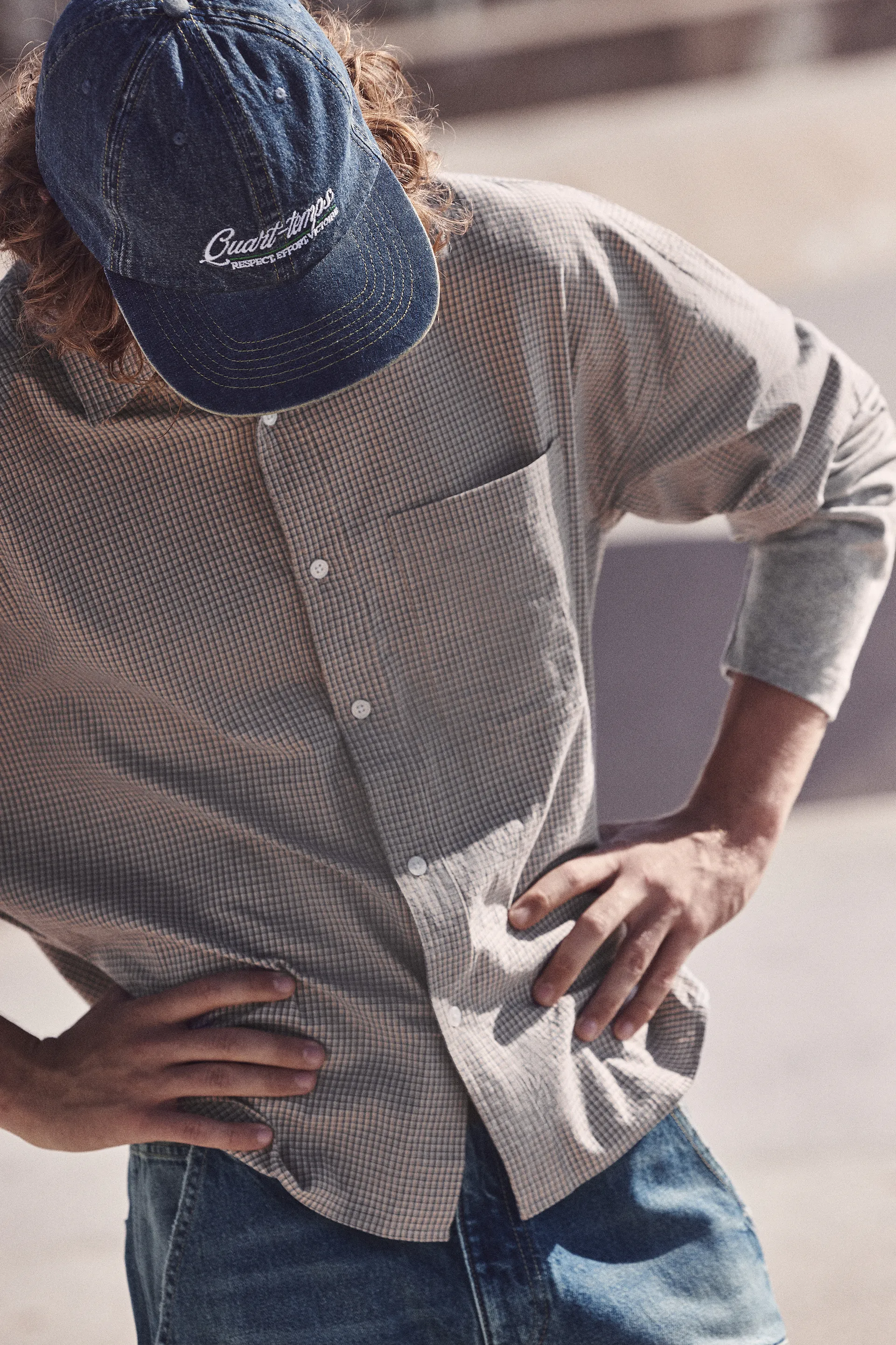 Pull&Bear Double Sleeve Check Shirt — Sable/Bleu