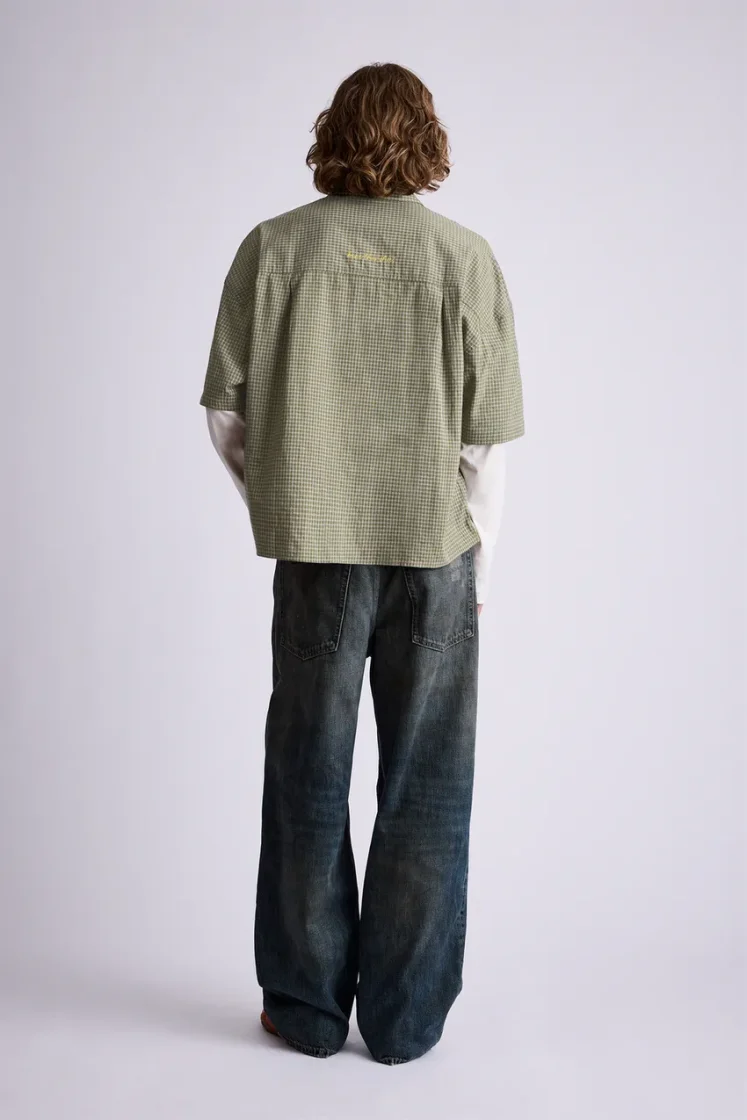 Pull&Bear Double Sleeve Check Shirt — Olive