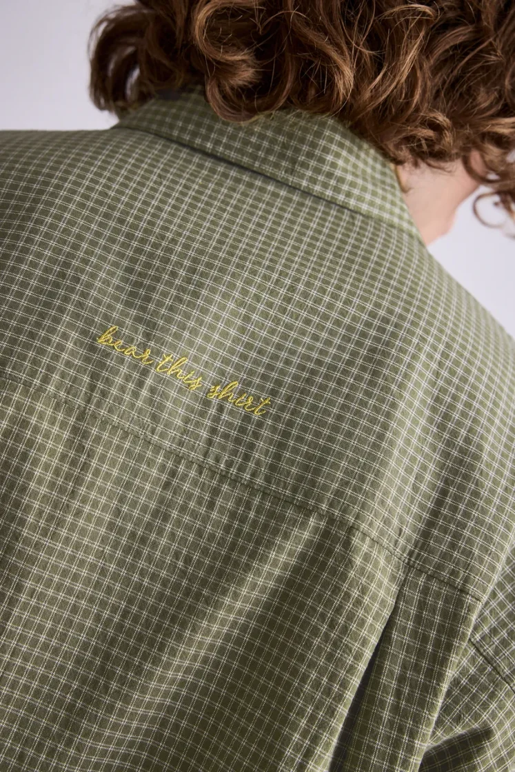 Pull&Bear Double Sleeve Check Shirt — Olive